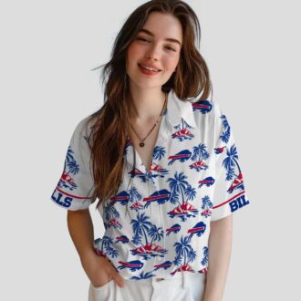 NFL Buffalo Bills Tropical Hawaiian Shirt, Palm Island Print Blue & White Aloha Shirt