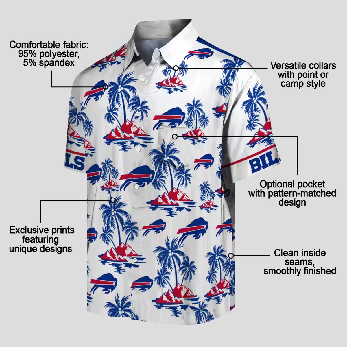 NFL Buffalo Bills Tropical Hawaiian Shirt, Palm Island Print Blue & White Aloha Shirt