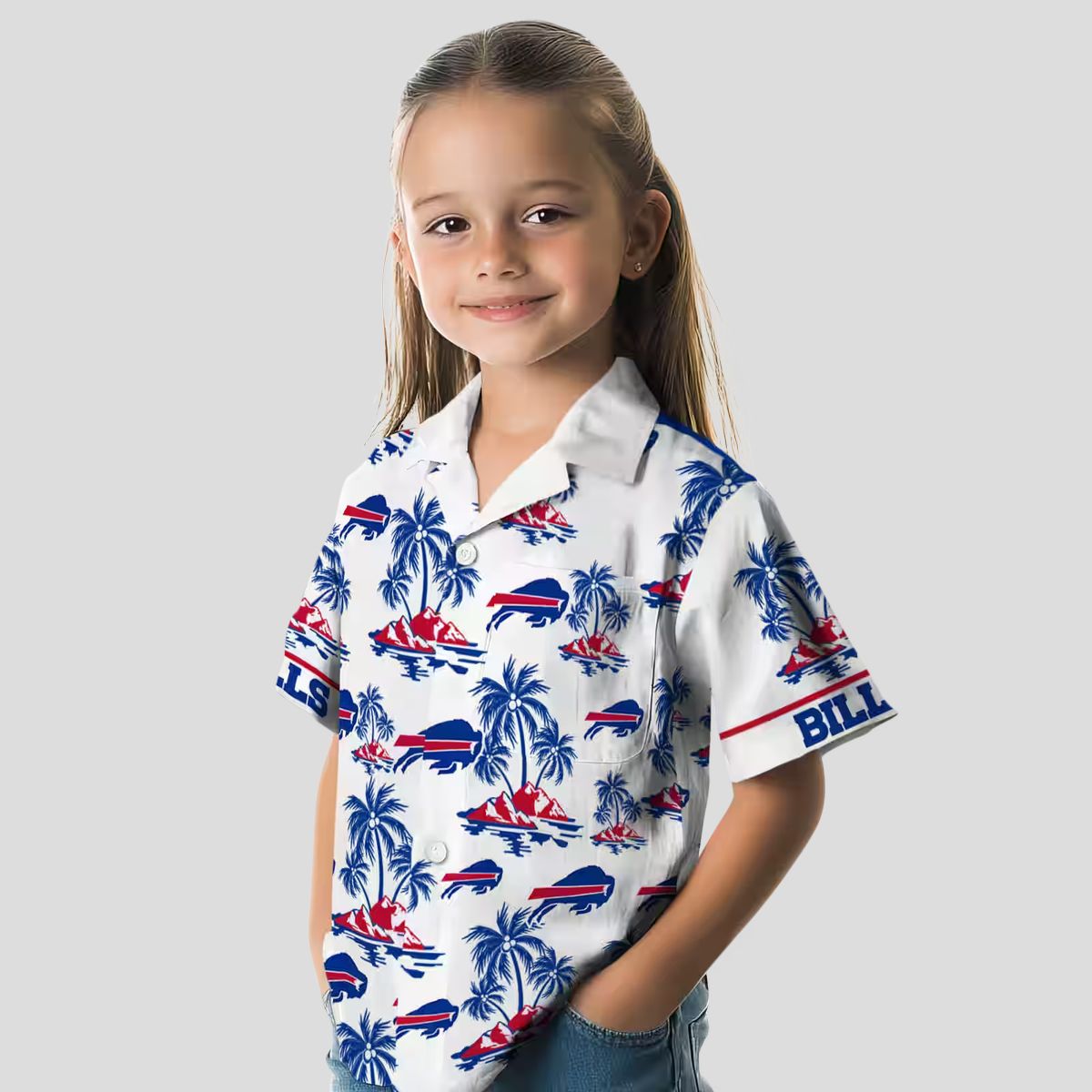 NFL Buffalo Bills Tropical Hawaiian Shirt, Palm Island Print Blue & White Aloha Shirt