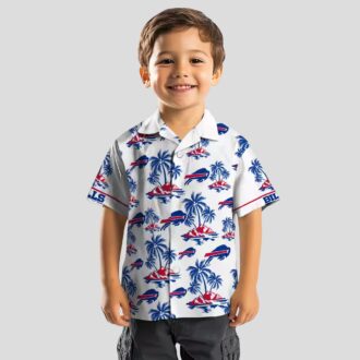 NFL Buffalo Bills Tropical Hawaiian Shirt, Palm Island Print Blue & White Aloha Shirt