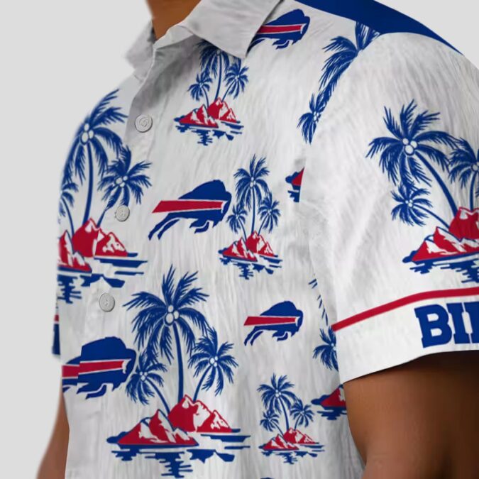 NFL Buffalo Bills Tropical Hawaiian Shirt, Palm Island Print Blue & White Aloha Shirt