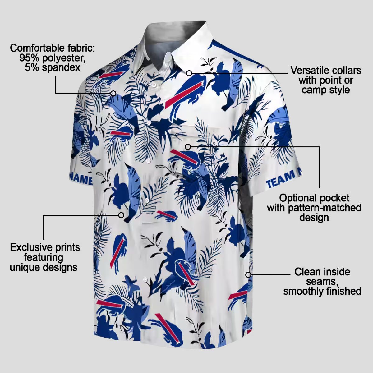 Personalized Buffalo Bills Botanical Hawaiian Shirt - Blue & White NFL Aloha Shirt