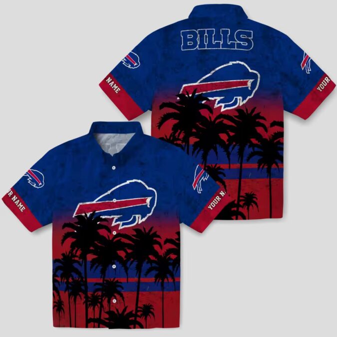 Personalized Buffalo Bills Hawaiian Shirt – Sunset Pattern Blue Black NFL Aloha Shirt