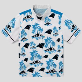 Blue & White Carolina Panthers Tropical Hawaiian Shirt – Palm Island Print Button Up