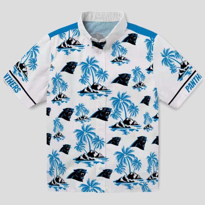 Blue & White Carolina Panthers Tropical Hawaiian Shirt – Palm Island Print Button Up