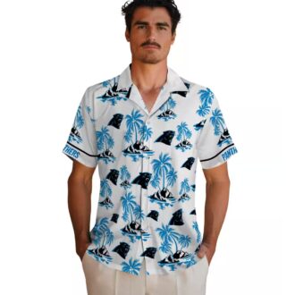 Blue & White Carolina Panthers Tropical Hawaiian Shirt – Palm Island Print Button Up