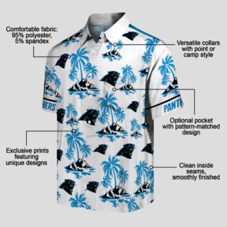 Blue & White Carolina Panthers Tropical Hawaiian Shirt – Palm Island Print Button Up