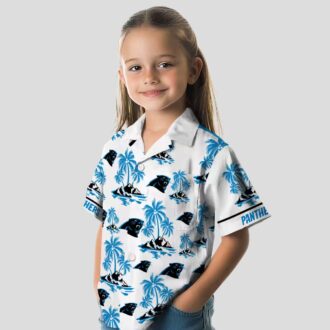 Blue & White Carolina Panthers Tropical Hawaiian Shirt – Palm Island Print Button Up
