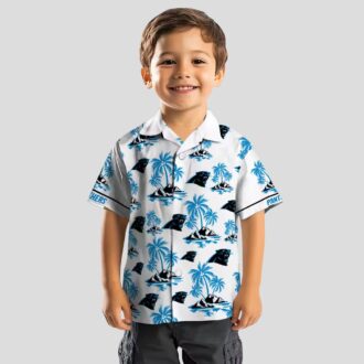 Blue & White Carolina Panthers Tropical Hawaiian Shirt – Palm Island Print Button Up
