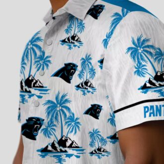 Blue & White Carolina Panthers Tropical Hawaiian Shirt – Palm Island Print Button Up