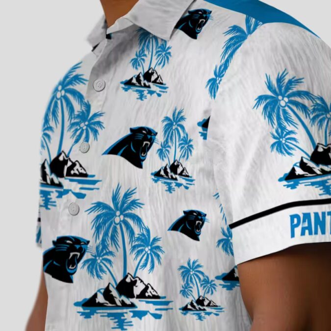 Blue & White Carolina Panthers Tropical Hawaiian Shirt – Palm Island Print Button Up