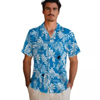 Blue & White Tropical Carolina Panthers Hawaiian Shirt – Palm Leaf Vacation Button Up