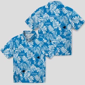 Blue & White Tropical Carolina Panthers Hawaiian Shirt – Palm Leaf Vacation Button Up
