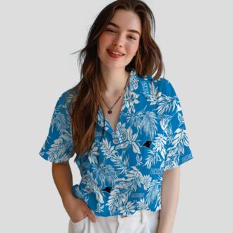 Blue & White Tropical Carolina Panthers Hawaiian Shirt – Palm Leaf Vacation Button Up