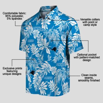 Blue & White Tropical Carolina Panthers Hawaiian Shirt – Palm Leaf Vacation Button Up
