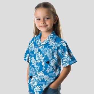 Blue & White Tropical Carolina Panthers Hawaiian Shirt – Palm Leaf Vacation Button Up