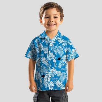 Blue & White Tropical Carolina Panthers Hawaiian Shirt – Palm Leaf Vacation Button Up