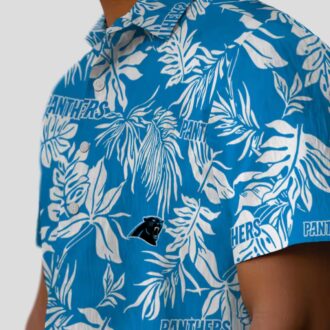 Blue & White Tropical Carolina Panthers Hawaiian Shirt – Palm Leaf Vacation Button Up