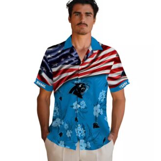 Blue Carolina Panthers Aloha Hawaiian Shirt – USA Flag & Hibiscus Summer Wear