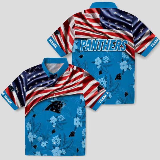 Blue Carolina Panthers Aloha Hawaiian Shirt – USA Flag & Hibiscus Summer Wear