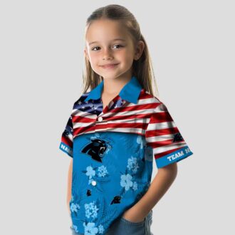 Blue Carolina Panthers Aloha Hawaiian Shirt – USA Flag & Hibiscus Summer Wear