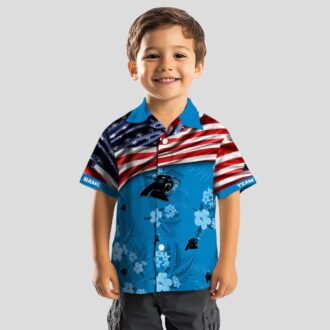 Blue Carolina Panthers Aloha Hawaiian Shirt – USA Flag & Hibiscus Summer Wear