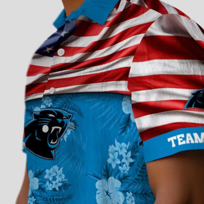 Blue Carolina Panthers Aloha Hawaiian Shirt – USA Flag & Hibiscus Summer Wear