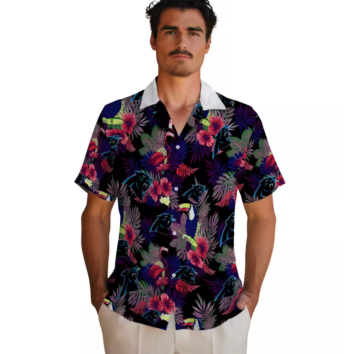 Blue Red Carolina Panthers Floral Hawaiian Shirt – Toucan Print Resort Wear Shirt