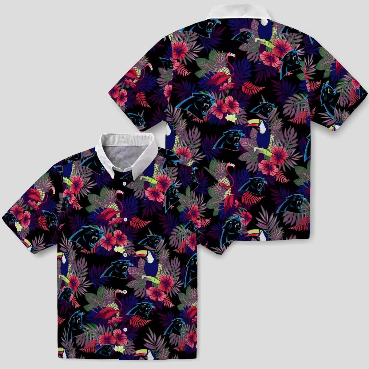 Blue Red Carolina Panthers Floral Hawaiian Shirt – Toucan Print Resort Wear Shirt
