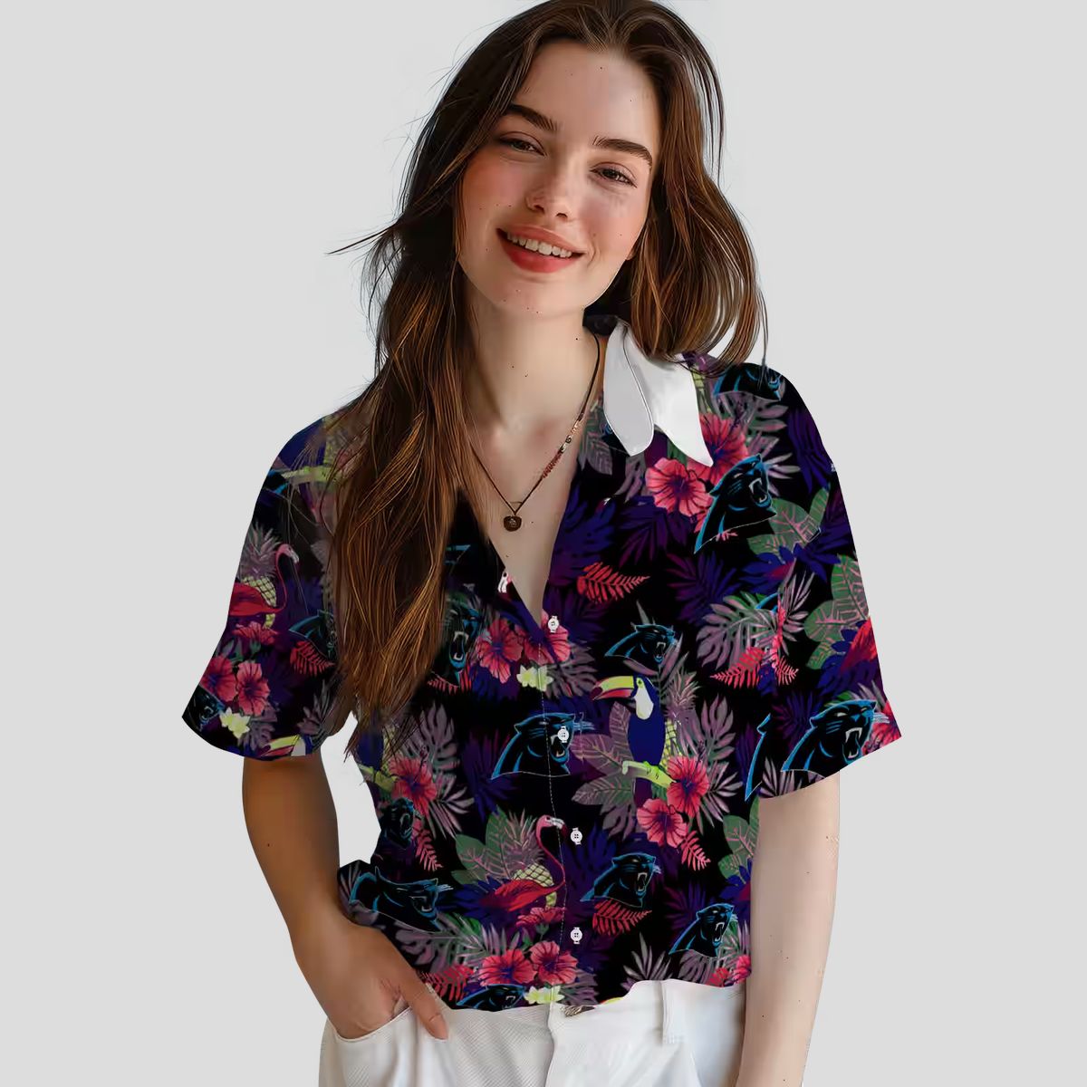 Blue Red Carolina Panthers Floral Hawaiian Shirt – Toucan Print Resort Wear Shirt