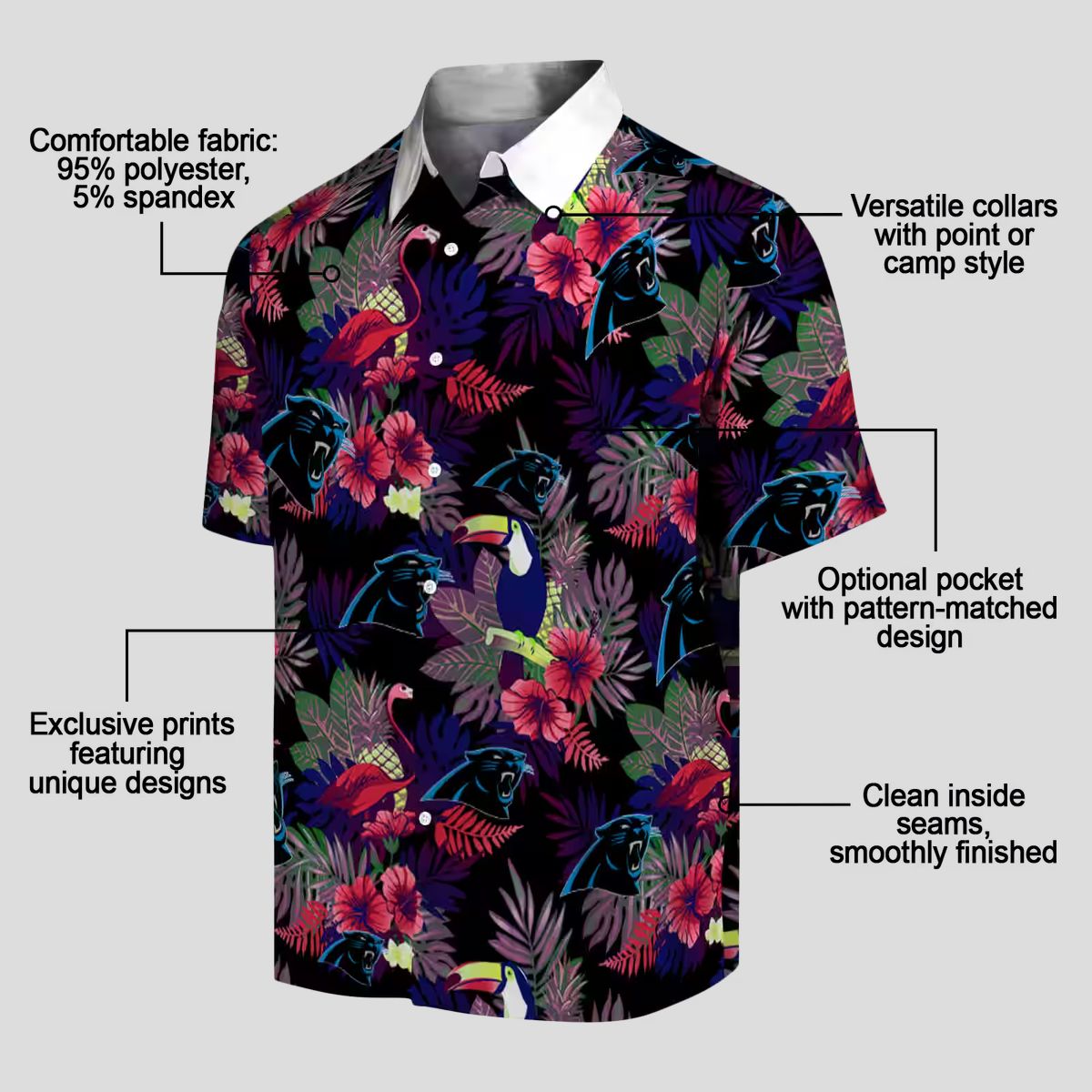 Blue Red Carolina Panthers Floral Hawaiian Shirt – Toucan Print Resort Wear Shirt