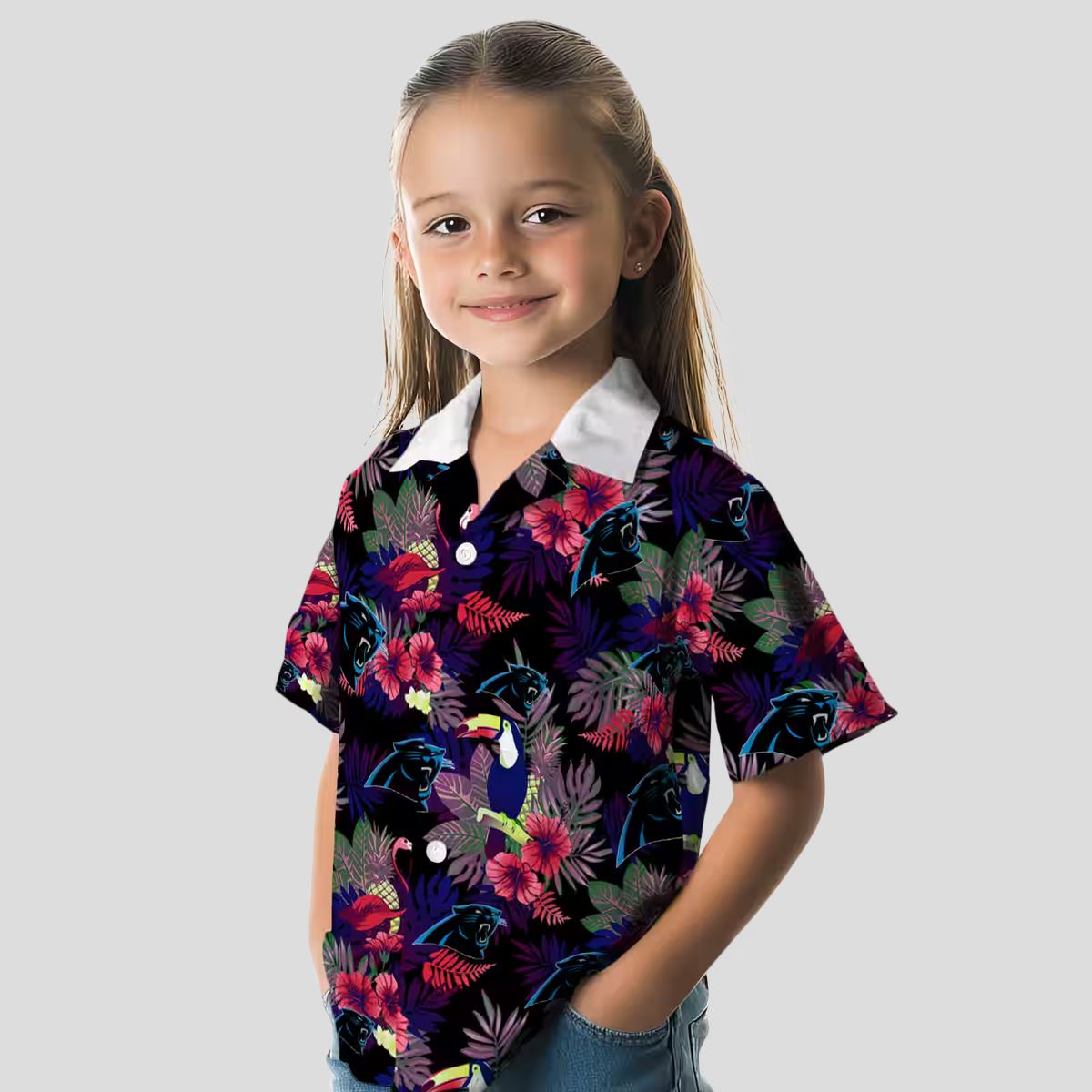 Blue Red Carolina Panthers Floral Hawaiian Shirt – Toucan Print Resort Wear Shirt