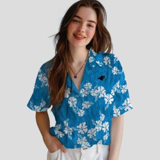 Carolina Panthers Aloha Hawaiian Shirt – Blue Hibiscus Clusters Button Up for Summer