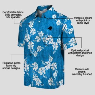 Carolina Panthers Aloha Hawaiian Shirt – Blue Hibiscus Clusters Button Up for Summer