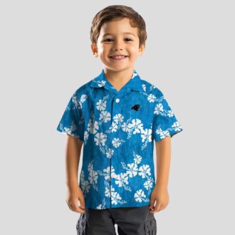 Carolina Panthers Aloha Hawaiian Shirt – Blue Hibiscus Clusters Button Up for Summer