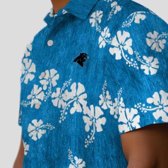 Carolina Panthers Aloha Hawaiian Shirt – Blue Hibiscus Clusters Button Up for Summer