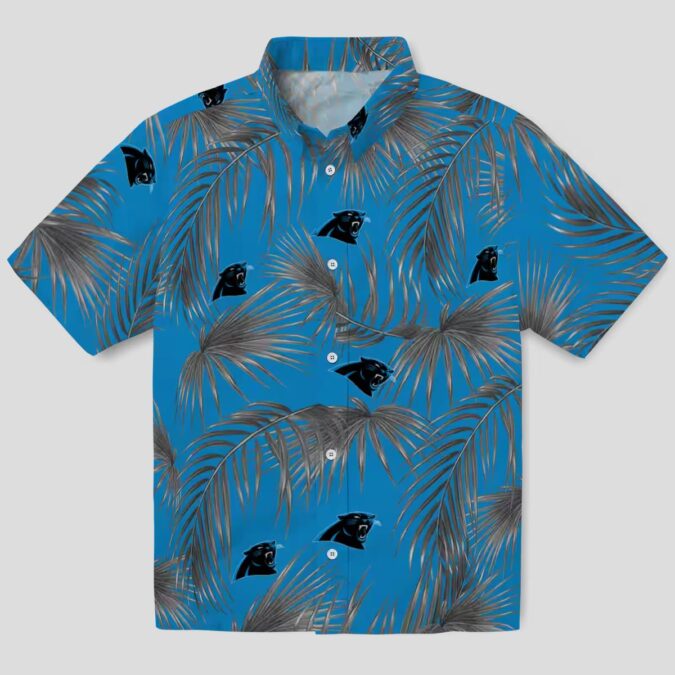 Carolina Panthers Aloha Hawaiian Shirt – Blue Palm Leaf Hawaiian Button Up for Summer