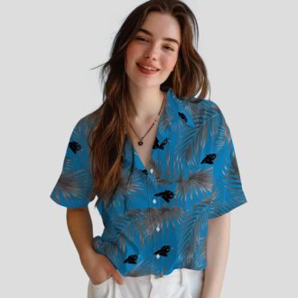 Carolina Panthers Aloha Hawaiian Shirt – Blue Palm Leaf Hawaiian Button Up for Summer
