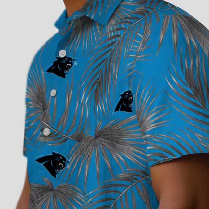 Carolina Panthers Aloha Hawaiian Shirt – Blue Palm Leaf Hawaiian Button Up for Summer