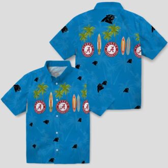 Carolina Panthers Beach Hawaiian Shirt – Blue Tropical Surfboard & Palm Print