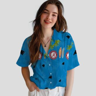 Carolina Panthers Beach Hawaiian Shirt – Blue Tropical Surfboard & Palm Print