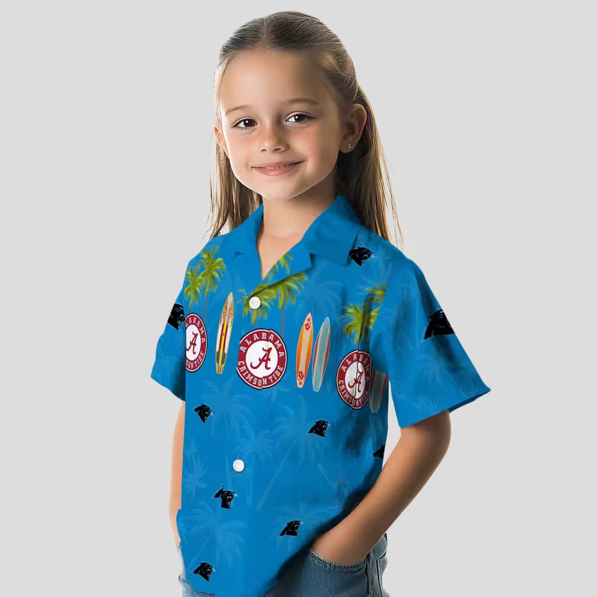 Carolina Panthers Beach Hawaiian Shirt – Blue Tropical Surfboard & Palm Print