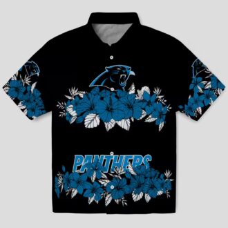 Carolina Panthers Blue Black Hawaiian Shirt - Hibiscus Stripe Aloha Shirt for NFL Fans
