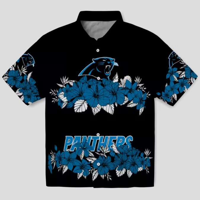 Carolina Panthers Blue Black Hawaiian Shirt - Hibiscus Stripe Aloha Shirt for NFL Fans