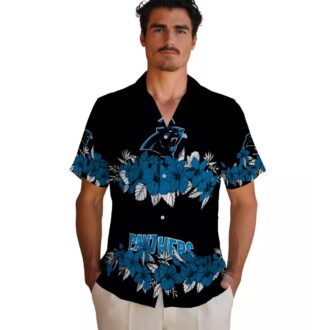 Carolina Panthers Blue Black Hawaiian Shirt - Hibiscus Stripe Aloha Shirt for NFL Fans
