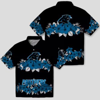 Carolina Panthers Blue Black Hawaiian Shirt - Hibiscus Stripe Aloha Shirt for NFL Fans