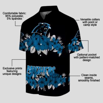 Carolina Panthers Blue Black Hawaiian Shirt - Hibiscus Stripe Aloha Shirt for NFL Fans