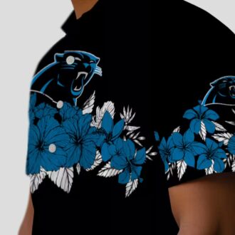 Carolina Panthers Blue Black Hawaiian Shirt - Hibiscus Stripe Aloha Shirt for NFL Fans