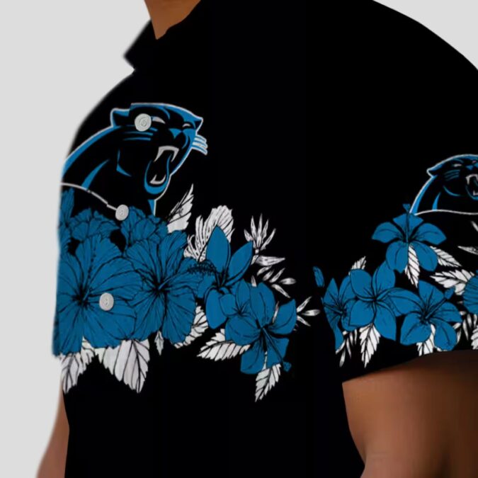 Carolina Panthers Blue Black Hawaiian Shirt - Hibiscus Stripe Aloha Shirt for NFL Fans