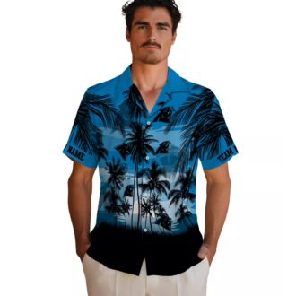 Carolina Panthers Blue Black Hawaiian Shirt – Custom Sunset Scene Beachwear for Fans
